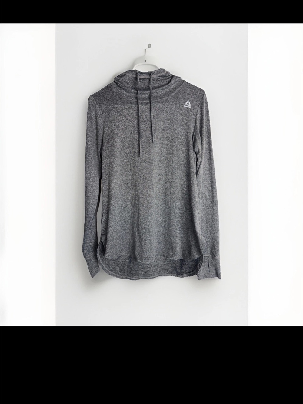 Reebok Heathered Gray Performance Pullover Hoodie with White Logo Print